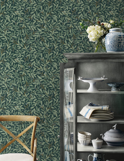 York Wallcoverings Peel and Stick Rifle Paper 2 Willowberry Emerald Peel and Stick Wallpaper  Botanical Greens  Wallpaper - PSW1471RL