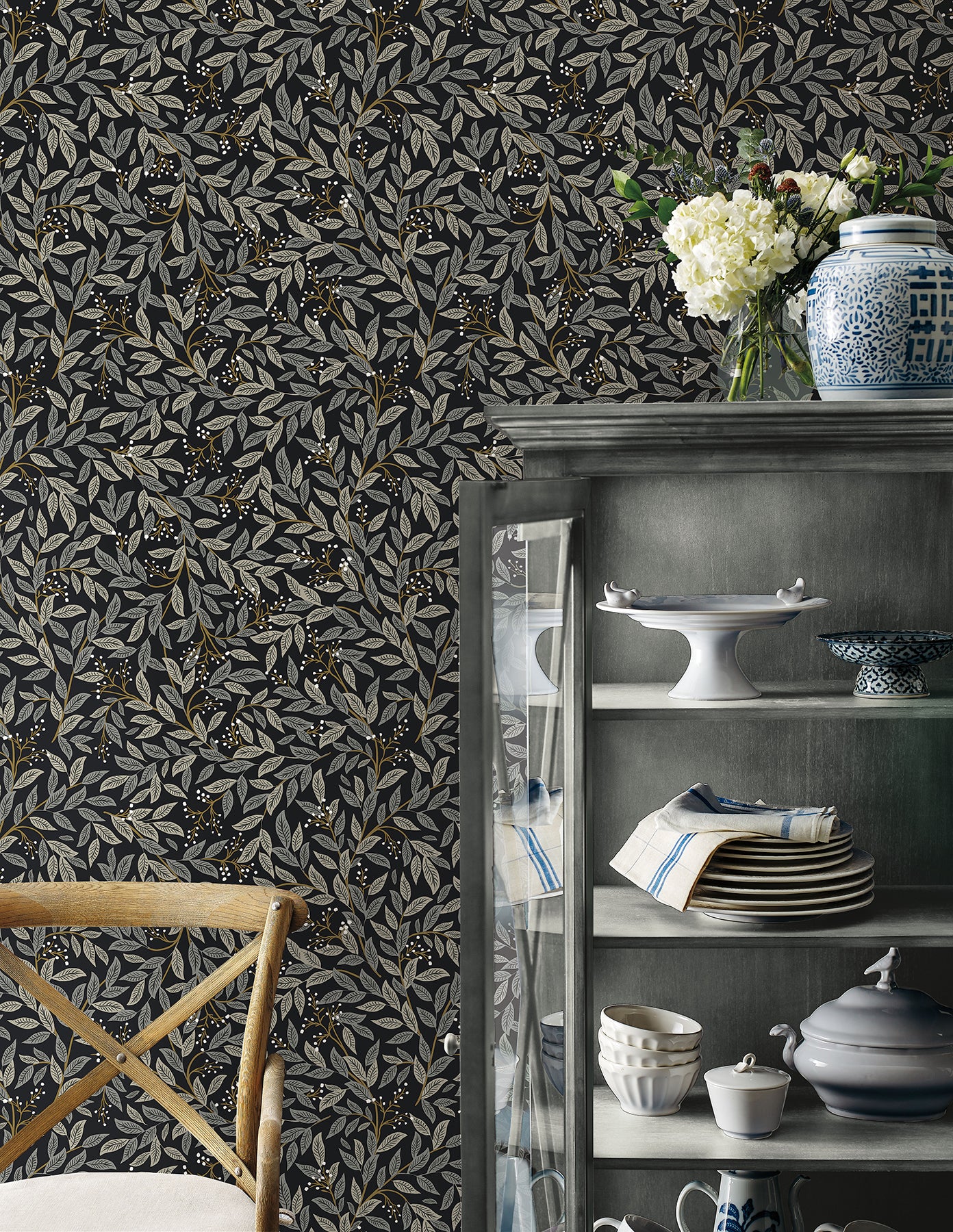 York Wallcoverings Magnolia Home Willowberry Black Peel and Stick Wallpaper  Botanical Blacks  Wallpaper - PSW1472RL