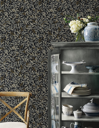 York Wallcoverings Magnolia Home Willowberry Black Peel and Stick Wallpaper  Botanical Blacks  Wallpaper - PSW1472RL