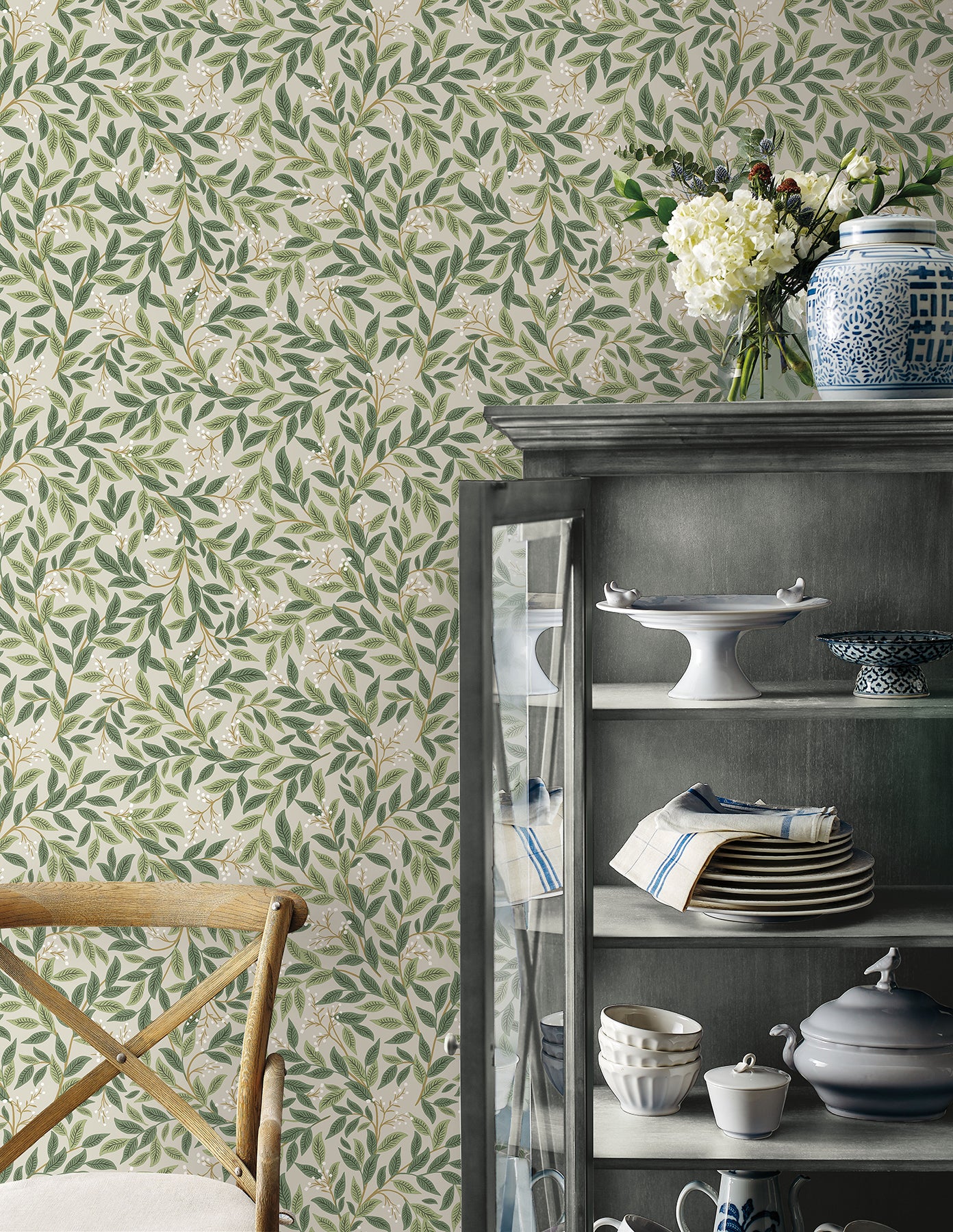 York Wallcoverings Magnolia Home Willowberry Linen Peel and Stick Wallpaper  Botanical Beiges  Wallpaper - PSW1473RL