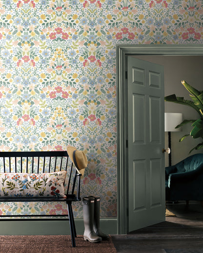 York Wallcoverings Peel and Stick Rifle Paper 2 Bramble Garden Pastel Multi Peel and Stick Wallpaper  Florals and Flowers Whites and Off-Whites  Wallpaper - PSW1474RL