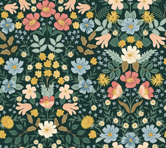 York Wallcoverings Peel and Stick Rifle Paper 2 Bramble Garden Emerald Peel and Stick Wallpaper  Florals and Flowers Greens  Wallpaper - PSW1477RL