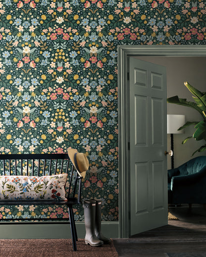 York Wallcoverings Peel and Stick Rifle Paper 2 Bramble Garden Emerald Peel and Stick Wallpaper  Florals and Flowers Greens  Wallpaper - PSW1477RL