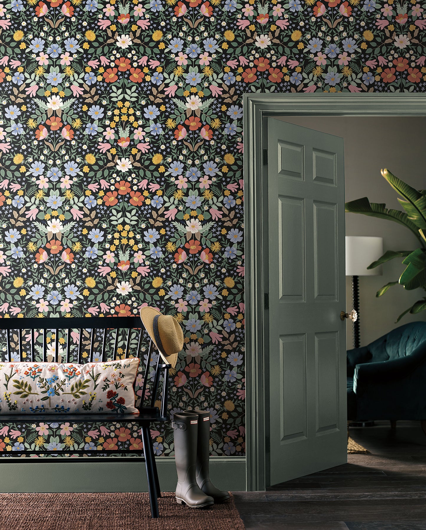 York Wallcoverings Peel and Stick Rifle Paper 2 Bramble Garden Black Peel and Stick Wallpaper  Florals and Flowers Blacks  Wallpaper - PSW1478RL