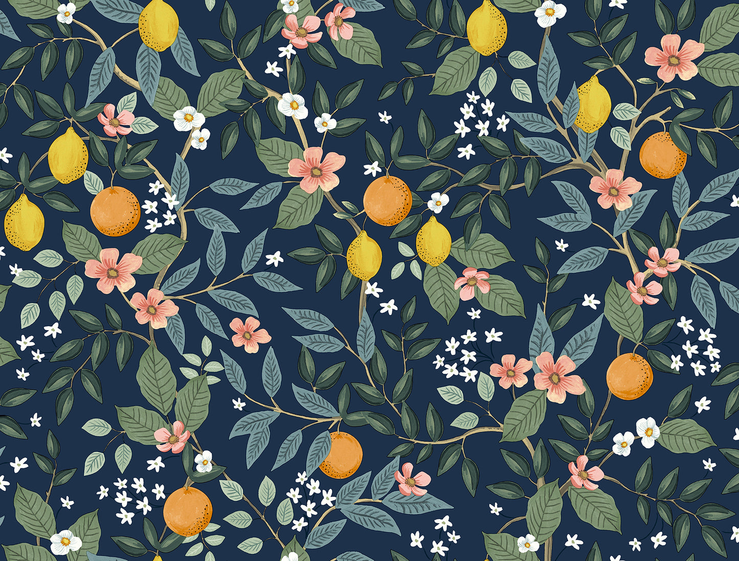 York Wallcoverings Peel and Stick Rifle Paper 2 Citrus Grove Navy Peel and Stick Wallpaper  Botanical Blues  Wallpaper - PSW1481RL
