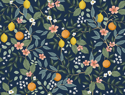 York Wallcoverings Peel and Stick Rifle Paper 2 Citrus Grove Navy Peel and Stick Wallpaper  Botanical Blues  Wallpaper - PSW1481RL
