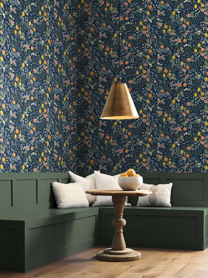 York Wallcoverings Peel and Stick Rifle Paper 2 Citrus Grove Navy Peel and Stick Wallpaper  Botanical Blues  Wallpaper - PSW1481RL