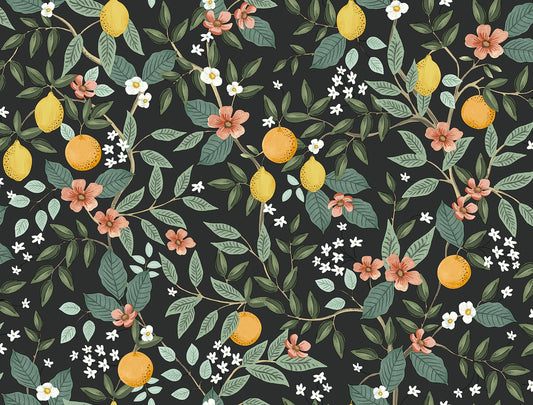 York Wallcoverings Peel and Stick Rifle Paper 2 Citrus Grove Black Peel and Stick Wallpaper  Botanical Blacks  Wallpaper - PSW1482RL