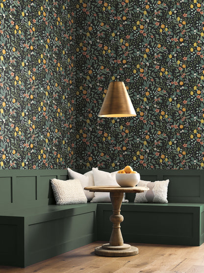 York Wallcoverings Peel and Stick Rifle Paper 2 Citrus Grove Black Peel and Stick Wallpaper  Botanical Blacks  Wallpaper - PSW1482RL