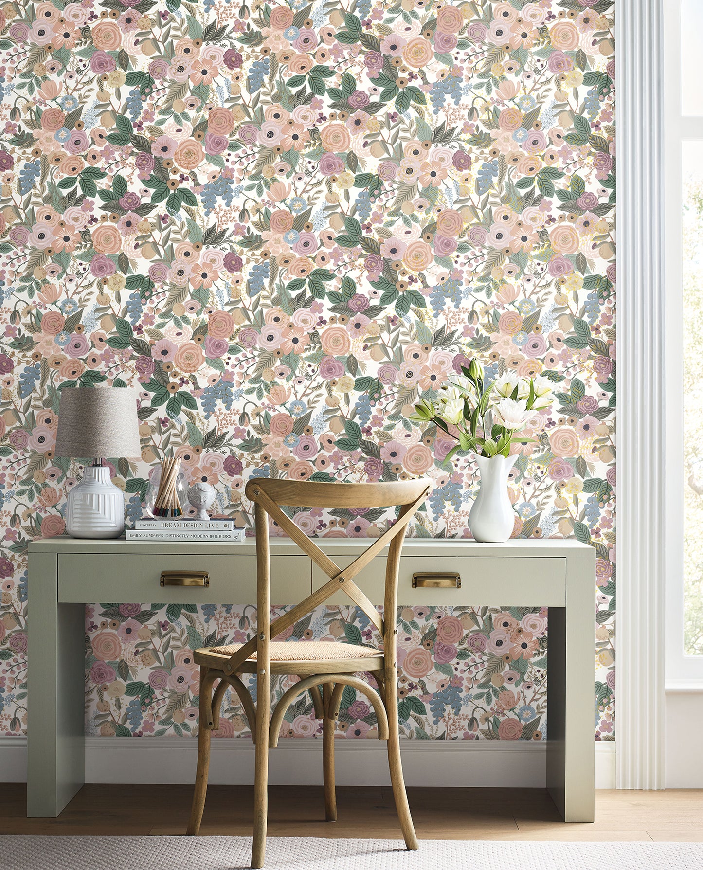 York Wallcoverings Peel and Stick Rifle Paper 2 Garden Party Blush Multi Peel and Stick Wallpaper  Florals and Flowers Whites and Off-Whites  Wallpaper - PSW1483RL