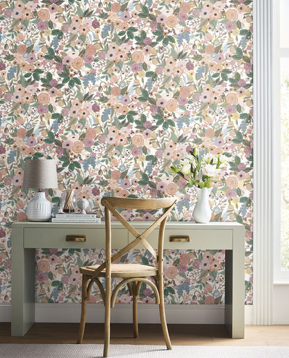 York Wallcoverings Peel and Stick Rifle Paper 2 Garden Party Blush Multi Peel and Stick Wallpaper  Florals and Flowers Whites and Off-Whites  Wallpaper - PSW1483RL