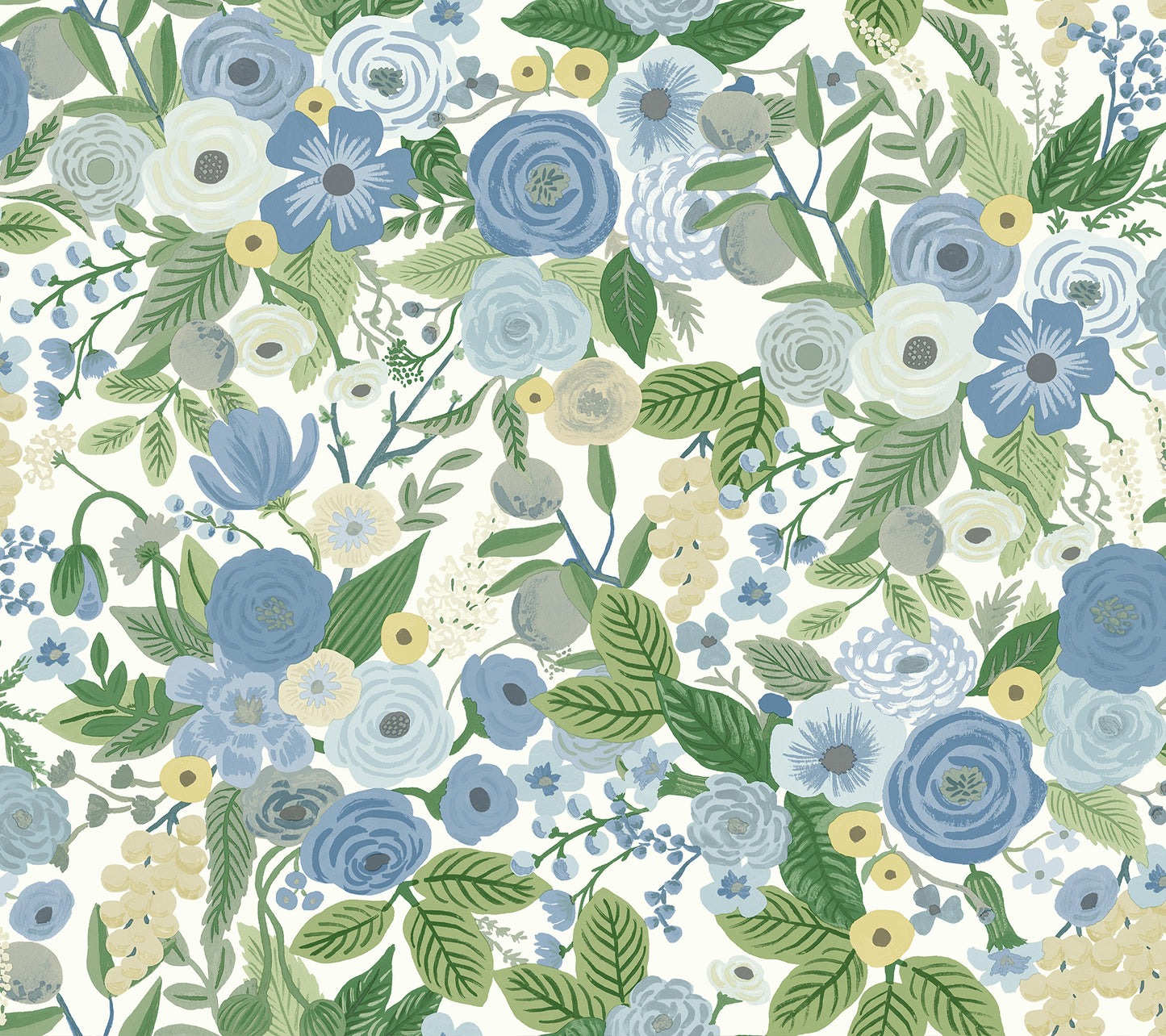 York Wallcoverings Watercolor Botanicals Garden Party Blue and Green Multi Peel and Stick Wallpaper  Florals and Flowers Whites and Off-Whites  Wallpaper - PSW1484RL