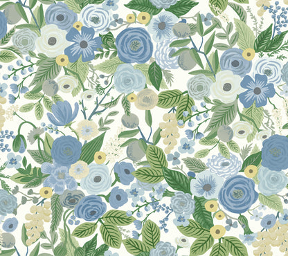 York Wallcoverings Watercolor Botanicals Garden Party Blue and Green Multi Peel and Stick Wallpaper  Florals and Flowers Whites and Off-Whites  Wallpaper - PSW1484RL