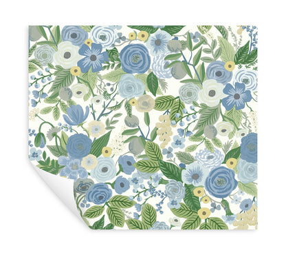York Wallcoverings Watercolor Botanicals Garden Party Blue and Green Multi Peel and Stick Wallpaper  Florals and Flowers Whites and Off-Whites  Wallpaper - PSW1484RL