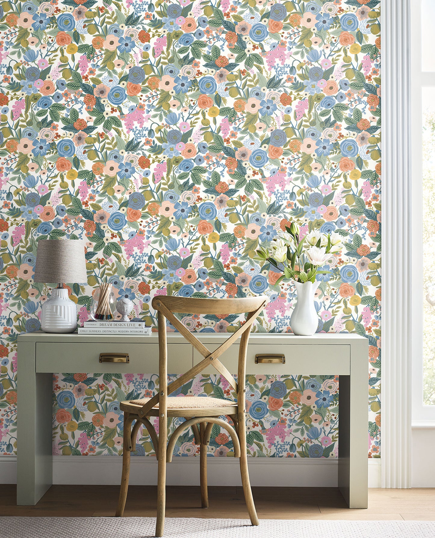 York Wallcoverings Watercolor Botanicals Garden Party Cobalt Multi Peel and Stick Wallpaper  Florals and Flowers Whites and Off-Whites  Wallpaper - PSW1485RL