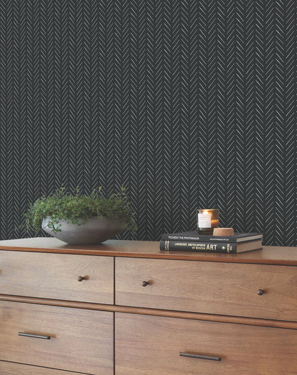 York Wallcoverings Magnolia Home Pick Up Sticks Black Wallpaper  Bohemian Blacks  Wallpaper - PSW1488RL