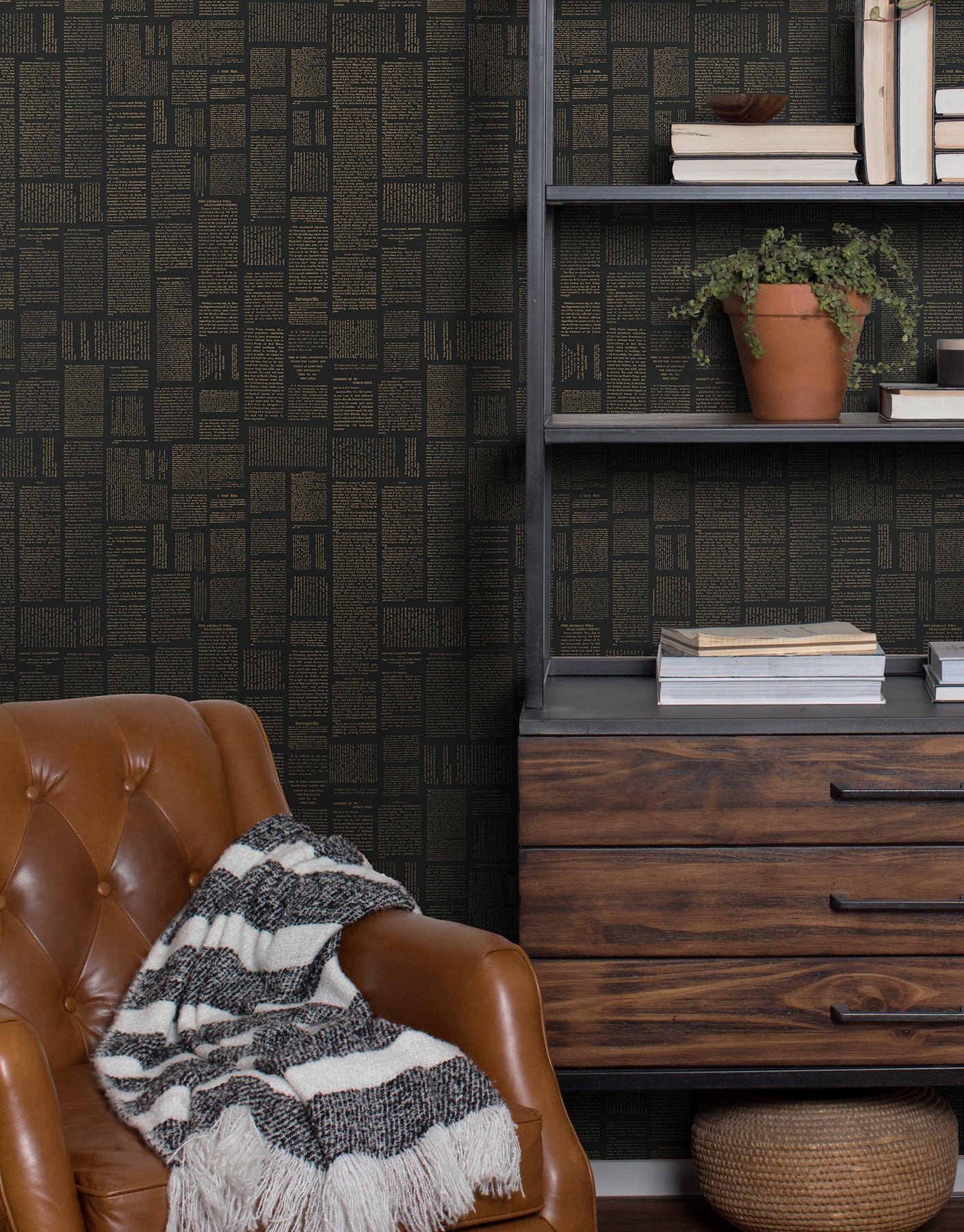 York Wallcoverings Magnolia Home Crafted Editorial Black and Gold Metallic Wallpaper  Words and Letters Blacks  Wallpaper - PSW1496RL