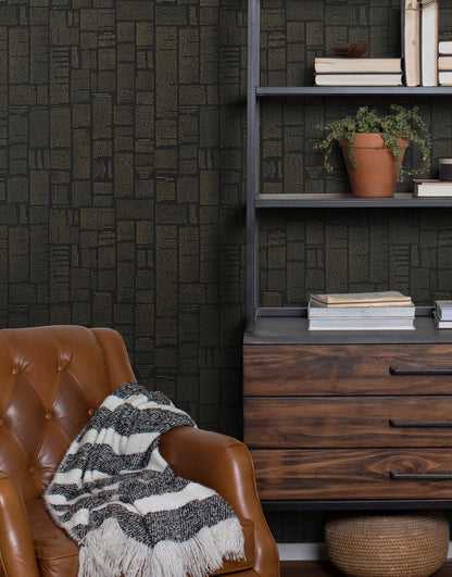York Wallcoverings Magnolia Home Crafted Editorial Black and Gold Metallic Wallpaper  Words and Letters Blacks  Wallpaper - PSW1496RL
