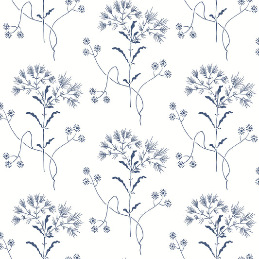 York Wallcoverings Magnolia Home Wildflower Navy Wallpaper  Florals and Flowers Blues  Wallpaper - PSW1504RL
