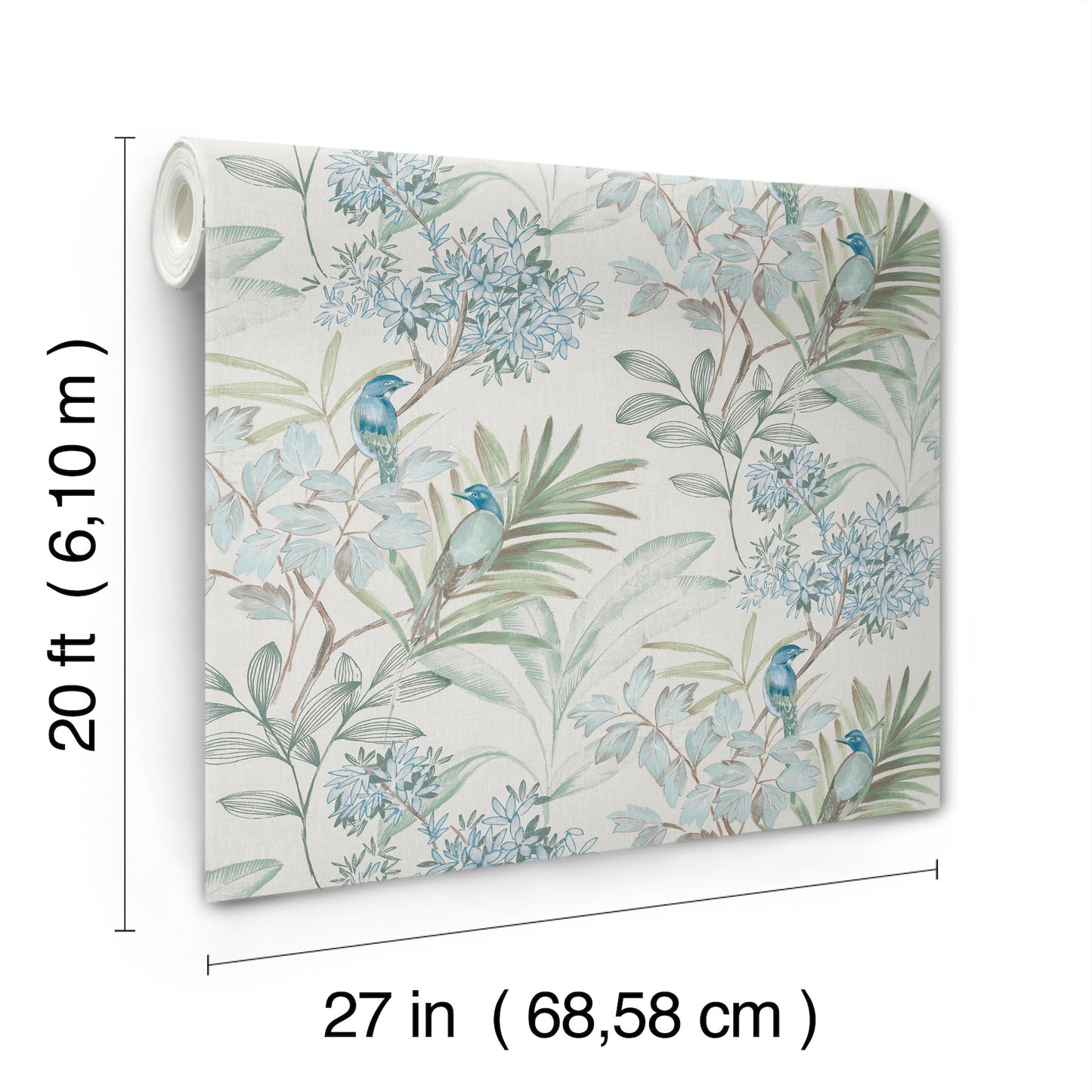 York Wallcoverings Peel and Stick Rifle Paper 3 Handpainted Songbird Turquiose Peel and Stick Wallpaper  Florals and Flowers Blues  Wallpaper - PSW1517RL
