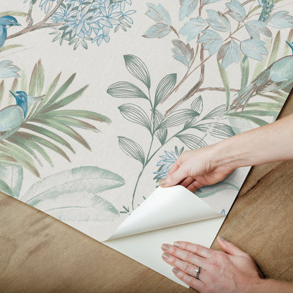 York Wallcoverings Peel and Stick Rifle Paper 3 Handpainted Songbird Turquiose Peel and Stick Wallpaper  Florals and Flowers Blues  Wallpaper - PSW1517RL