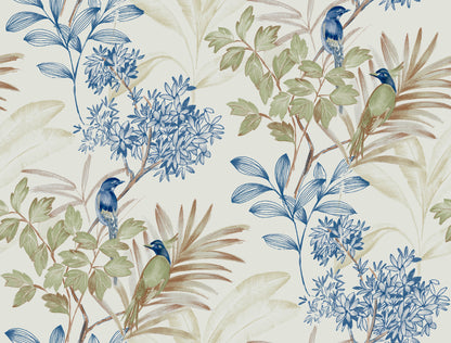York Wallcoverings Peel and Stick Rifle Paper 3 Handpainted Songbird Green and Blue Peel and Stick Wallpaper  Florals and Flowers Blues  Wallpaper - PSW1518RL