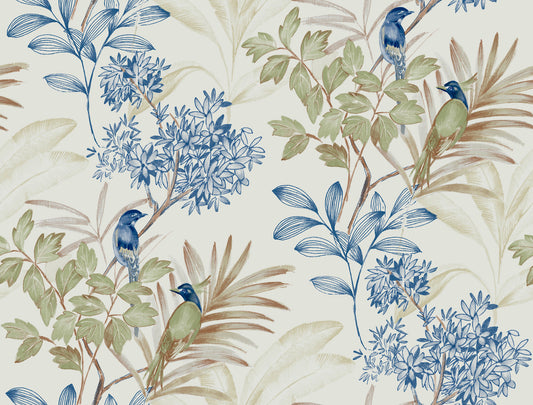 York Wallcoverings Peel and Stick Rifle Paper 3 Handpainted Songbird Green and Blue Peel and Stick Wallpaper  Florals and Flowers Blues  Wallpaper - PSW1518RL