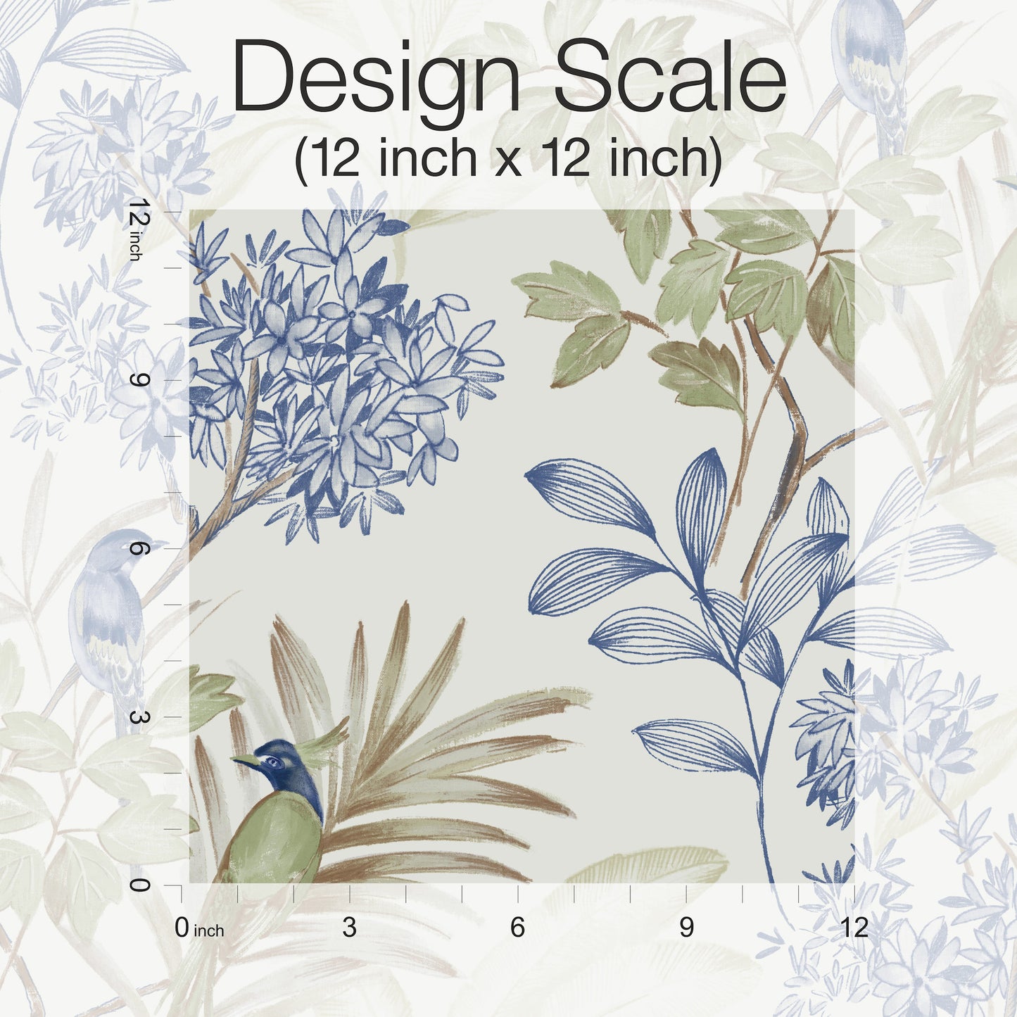 York Wallcoverings Peel and Stick Rifle Paper 3 Handpainted Songbird Green and Blue Peel and Stick Wallpaper  Florals and Flowers Blues  Wallpaper - PSW1518RL