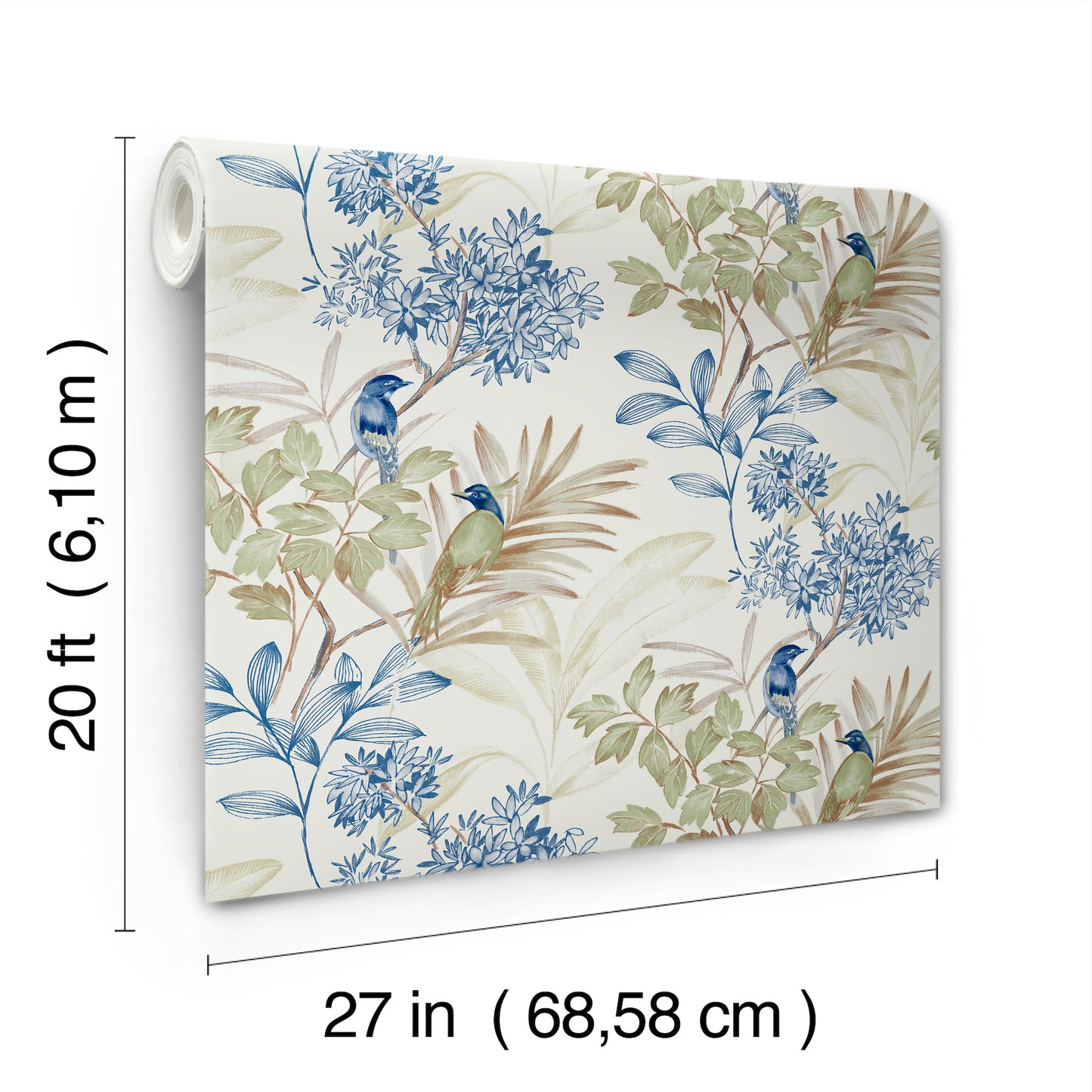 York Wallcoverings Peel and Stick Rifle Paper 3 Handpainted Songbird Green and Blue Peel and Stick Wallpaper  Florals and Flowers Blues  Wallpaper - PSW1518RL