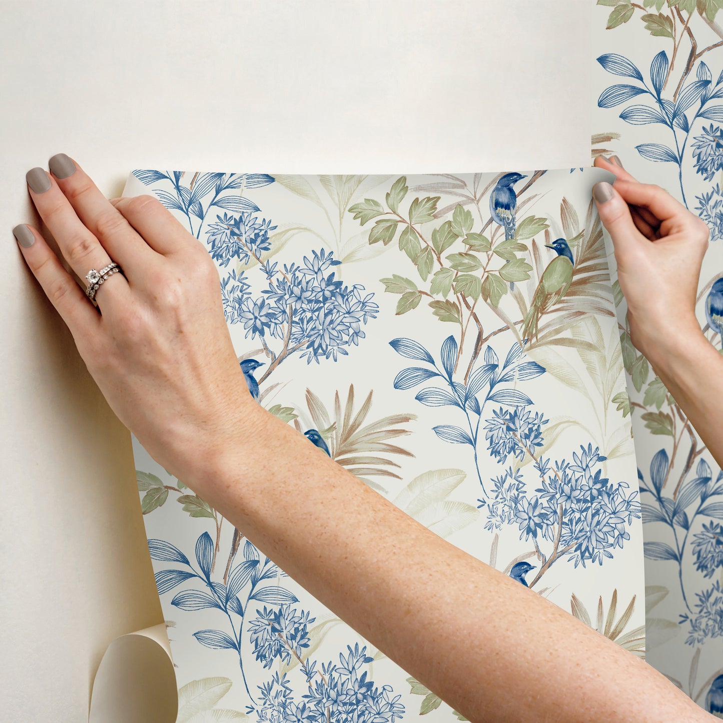 York Wallcoverings Peel and Stick Rifle Paper 3 Handpainted Songbird Green and Blue Peel and Stick Wallpaper  Florals and Flowers Blues  Wallpaper - PSW1518RL