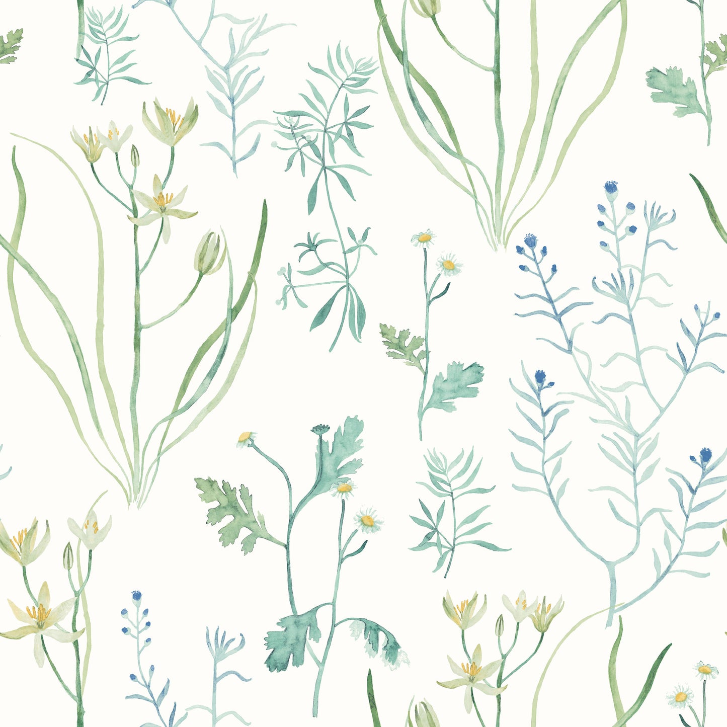 York Wallcoverings Watercolor Botanicals Alpine Botanical Blue Peel and Stick Wallpaper  Botanical Blues  Wallpaper - PSW1520RL