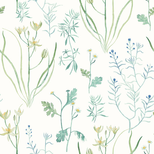 York Wallcoverings Watercolor Botanicals Alpine Botanical Blue Peel and Stick Wallpaper  Botanical Blues  Wallpaper - PSW1520RL