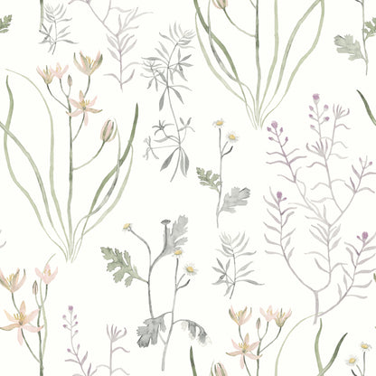 York Wallcoverings Watercolor Botanicals Alpine Botanical Lavender Peel and Stick Wallpaper  Botanical Purples  Wallpaper - PSW1521RL
