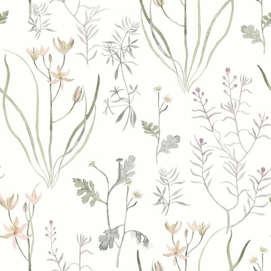 York Wallcoverings Watercolor Botanicals Alpine Botanical Lavender Peel and Stick Wallpaper  Botanical Purples  Wallpaper - PSW1521RL