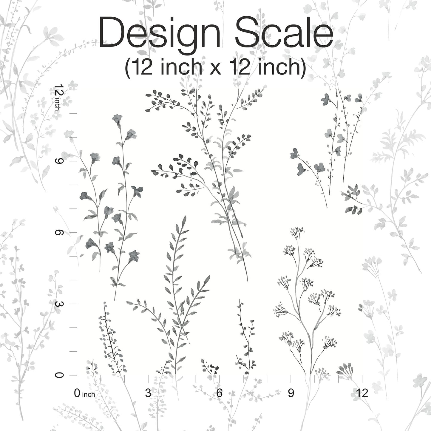 York Wallcoverings Watercolor Botanicals Wildflower Sprigs Black and White Peel and Stick Wallpaper  Botanical Blacks  Wallpaper - PSW1522RL