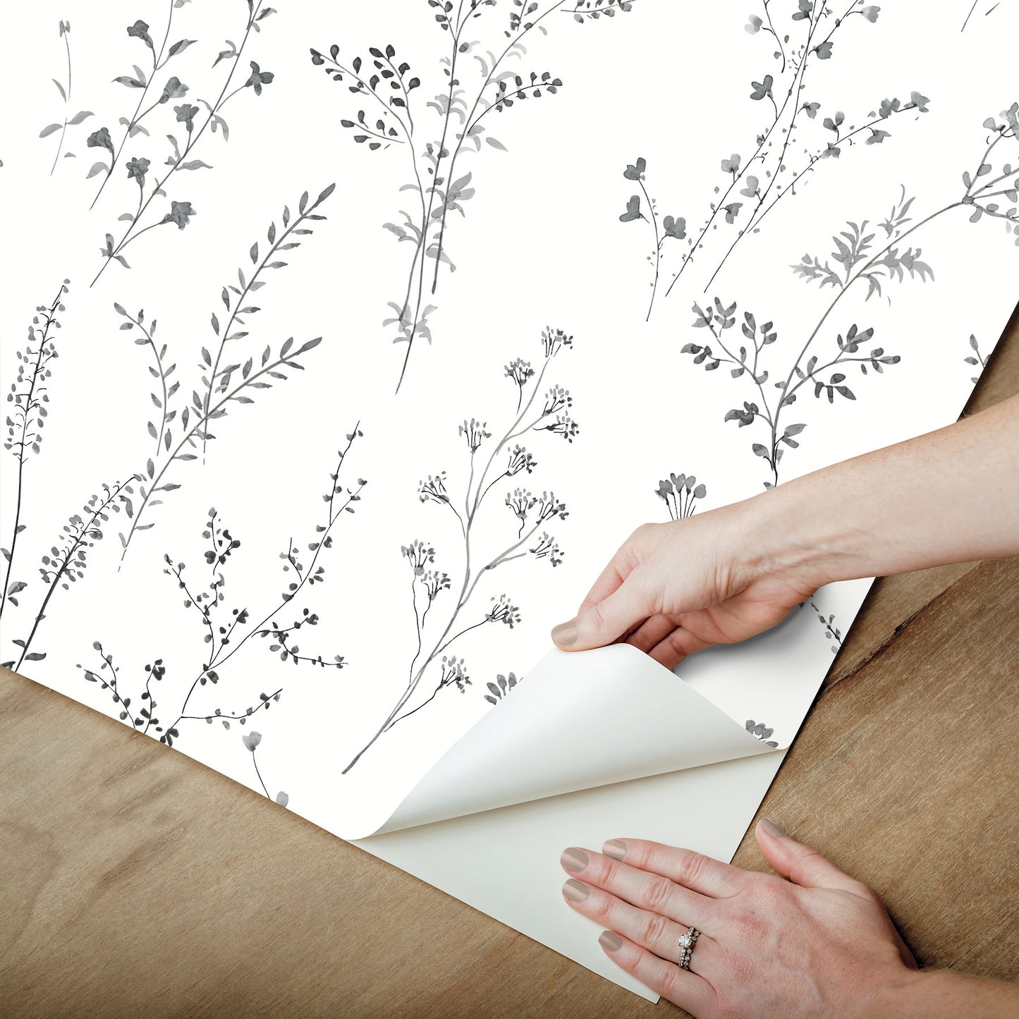 York Wallcoverings Watercolor Botanicals Wildflower Sprigs Black and White Peel and Stick Wallpaper  Botanical Blacks  Wallpaper - PSW1522RL