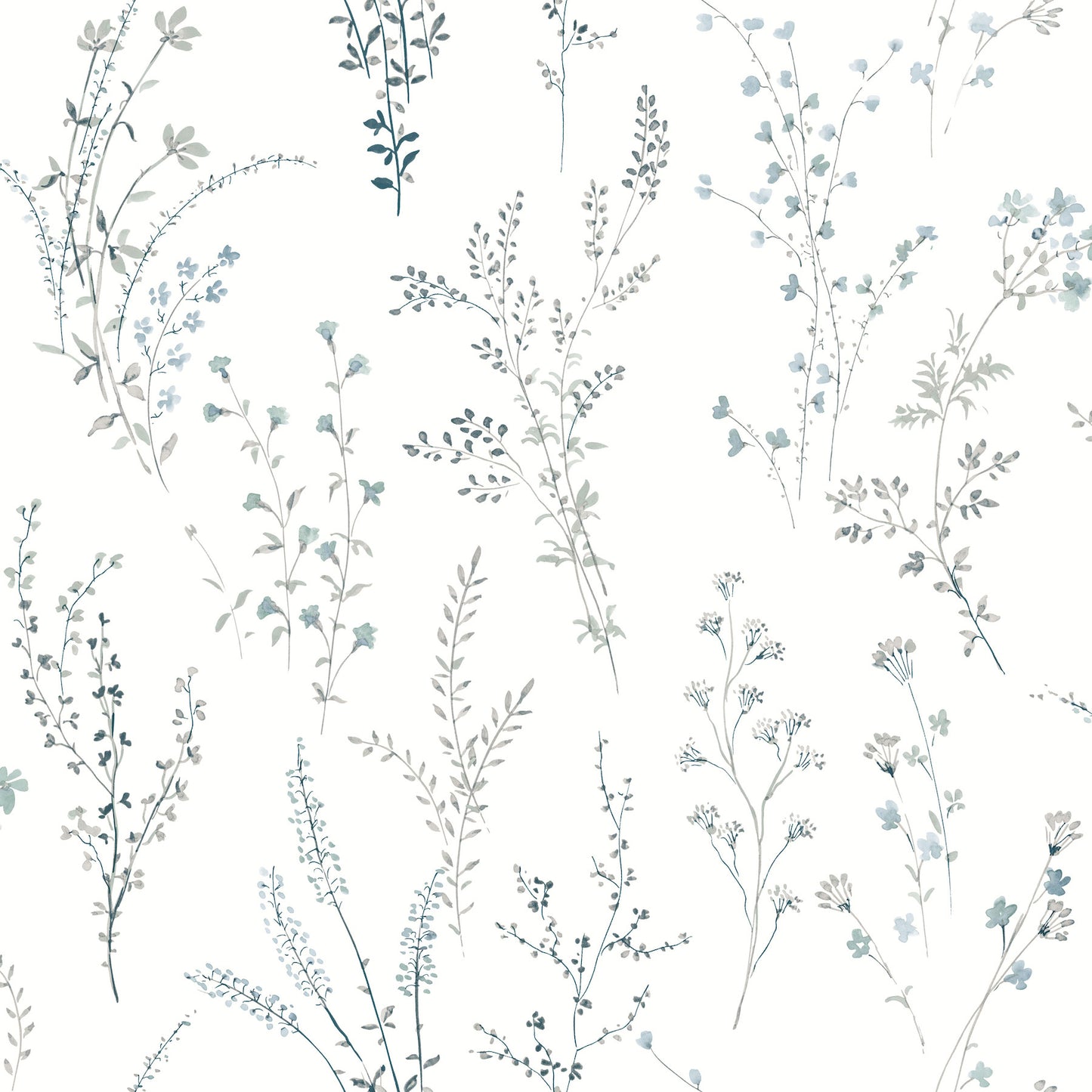 York Wallcoverings Watercolor Botanicals Wildflower Sprigs Blue and Green Peel and Stick Wallpaper  Botanical Blues  Wallpaper - PSW1523RL