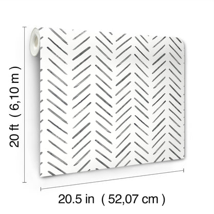 York Wallcoverings Watercolor Botanicals Painted Herringbone Black Peel and Stick Wallpaper  Chevron and Houndstooth Blacks  Wallpaper - PSW1525RL
