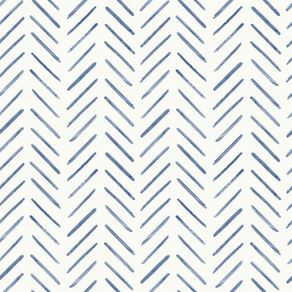 York Wallcoverings Watercolor Botanicals Painted Herringbone Navy Peel and Stick Wallpaper  Chevron and Houndstooth Blues  Wallpaper - PSW1526RL