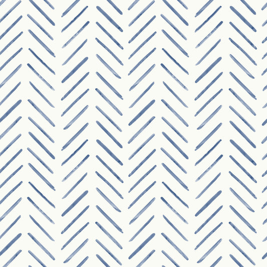 York Wallcoverings Watercolor Botanicals Painted Herringbone Navy Peel and Stick Wallpaper  Chevron and Houndstooth Blues  Wallpaper - PSW1526RL
