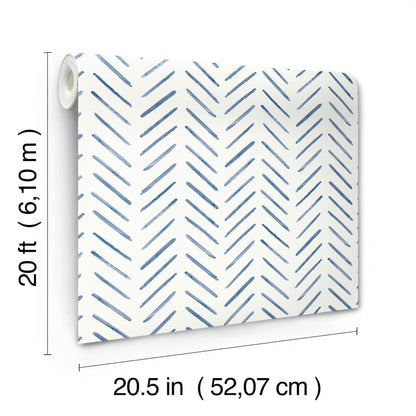 York Wallcoverings Watercolor Botanicals Painted Herringbone Navy Peel and Stick Wallpaper  Chevron and Houndstooth Blues  Wallpaper - PSW1526RL