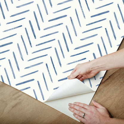 York Wallcoverings Watercolor Botanicals Painted Herringbone Navy Peel and Stick Wallpaper  Chevron and Houndstooth Blues  Wallpaper - PSW1526RL