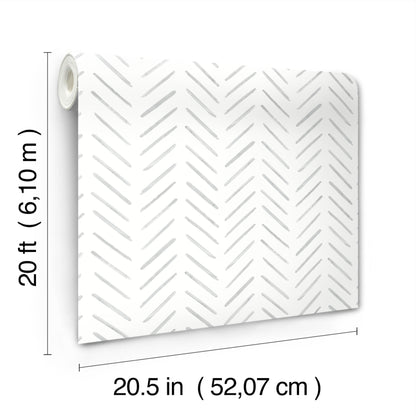 York Wallcoverings Watercolor Botanicals Painted Herringbone Fog Peel and Stick Wallpaper  Chevron and Houndstooth Greys  Wallpaper - PSW1527RL