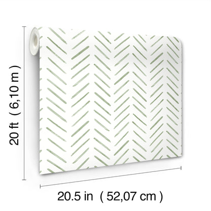 York Wallcoverings Watercolor Botanicals Painted Herringbone Fern Peel and Stick Wallpaper  Chevron and Houndstooth Greens  Wallpaper - PSW1528RL
