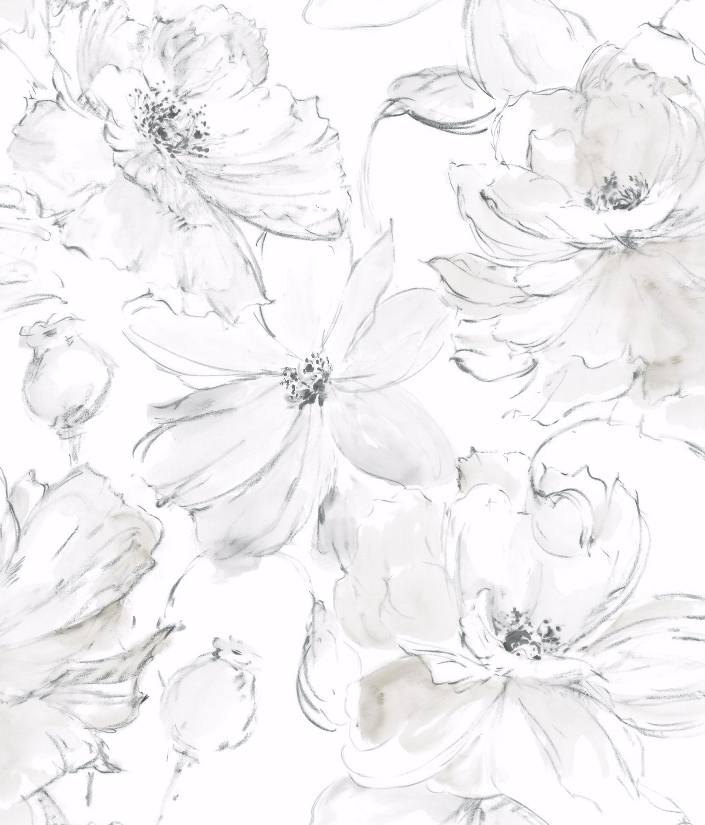 York Wallcoverings Peel and Stick Rifle Paper 3 Floral Dreams Grey Peel and Stick Wallpaper  Florals and Flowers Greys  Wallpaper - PSW1530RL