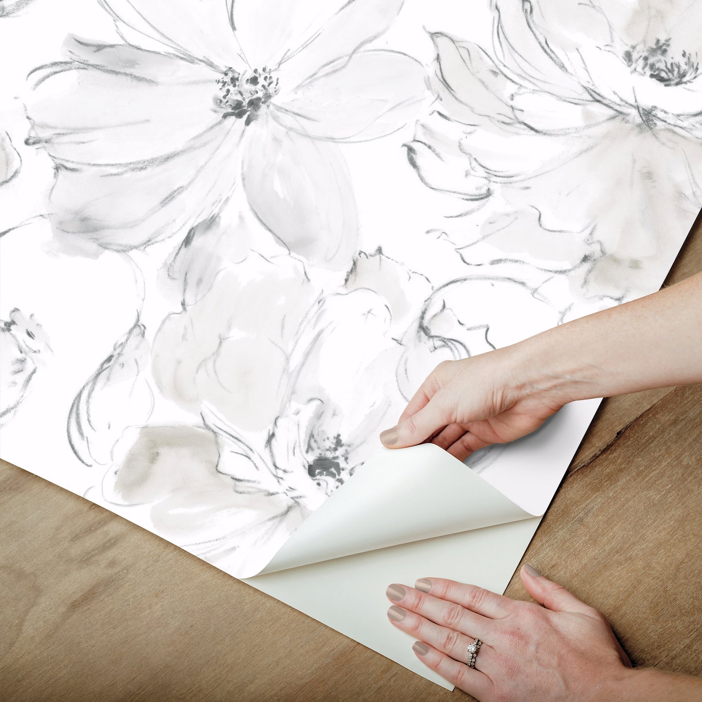 York Wallcoverings Peel and Stick Rifle Paper 3 Floral Dreams Grey Peel and Stick Wallpaper  Florals and Flowers Greys  Wallpaper - PSW1530RL