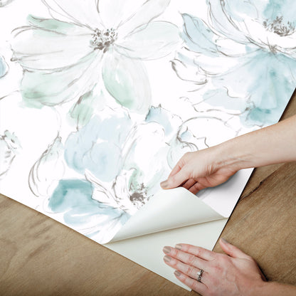 York Wallcoverings Peel and Stick Rifle Paper 3 Floral Dreams Mineral Green Peel and Stick Wallpaper  Florals and Flowers Greens  Wallpaper - PSW1531RL