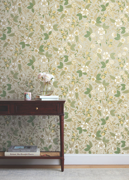 York Wallcoverings Peel and Stick Rifle Paper 3 Colette Linen Peel and Stick Wallpaper Whimsical Florals and Flowers Beiges  Wallpaper - PSW1532RL