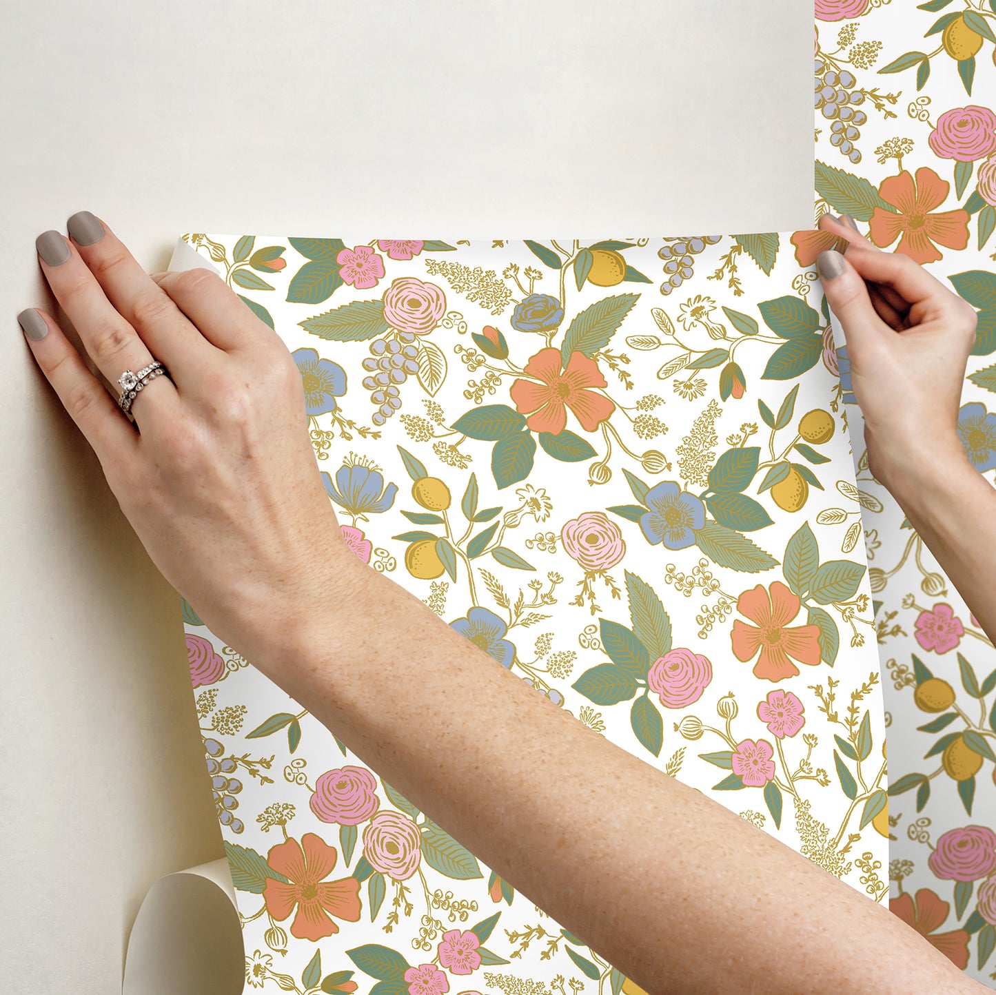 York Wallcoverings Peel and Stick Rifle Paper 3 Colette Rose Multicolor Peel and Stick Wallpaper Whimsical Florals and Flowers Pinks  Wallpaper - PSW1533RL