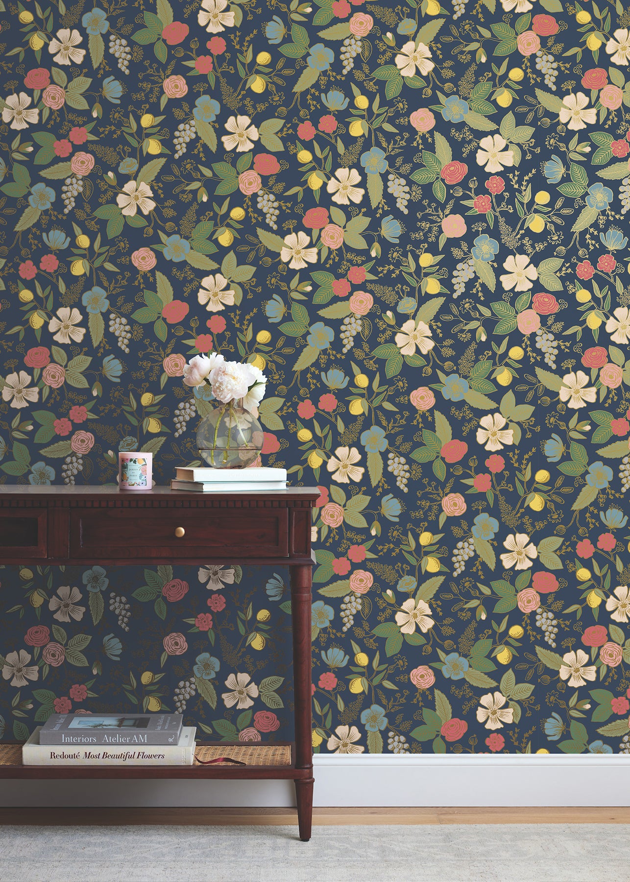 York Wallcoverings Simply Candice PSWP Colette Navy Peel and Stick Wallpaper Whimsical Florals and Flowers Blues  Wallpaper - PSW1534RL